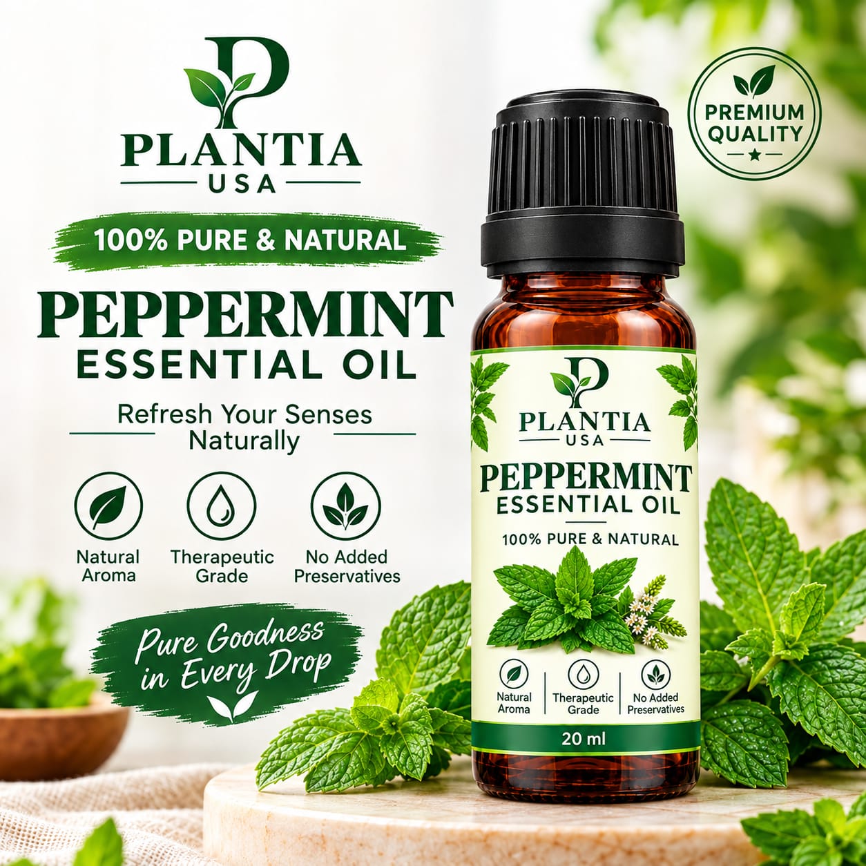 Peppermint Essential Oil 20ml – 100% Pure & Natural Peppermint Oil, Fresh Cooling Aroma for Diffuser, Aromatherapy & External Use