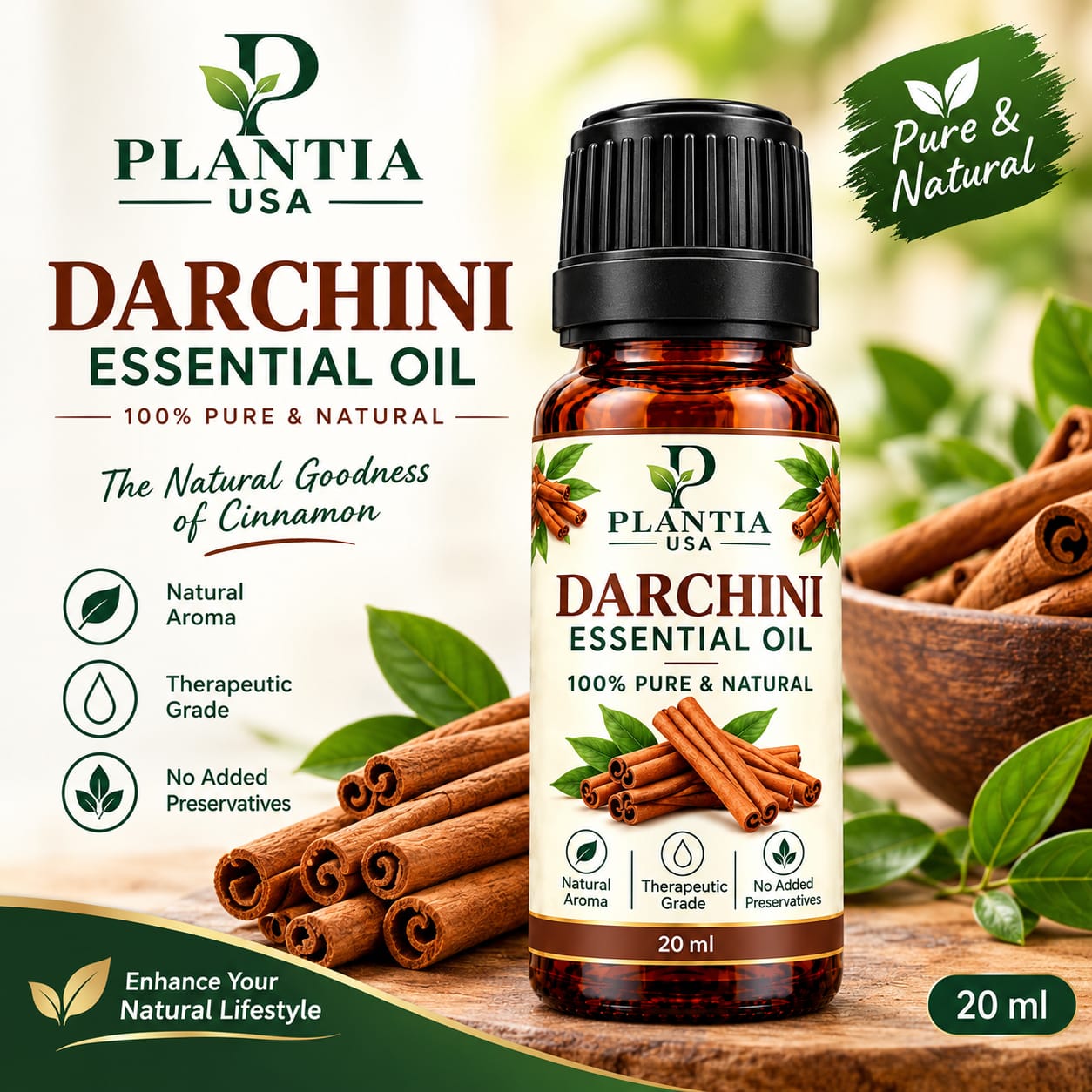 Darchini (Cinnamon) Essential Oil 20ml – 100% Pure & Natural Cinnamon Oil for Aromatherapy, Diffuser & External Use
