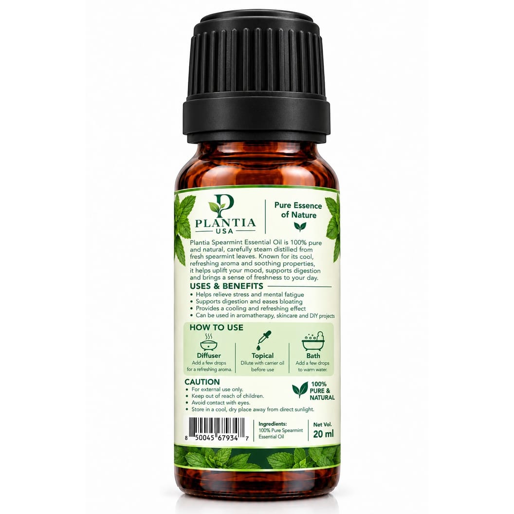 Spearmint Essential Oil 20ml – 100% Pure & Natural Spearmint Oil for Aromatherapy, Diffuser, Massage & External Use