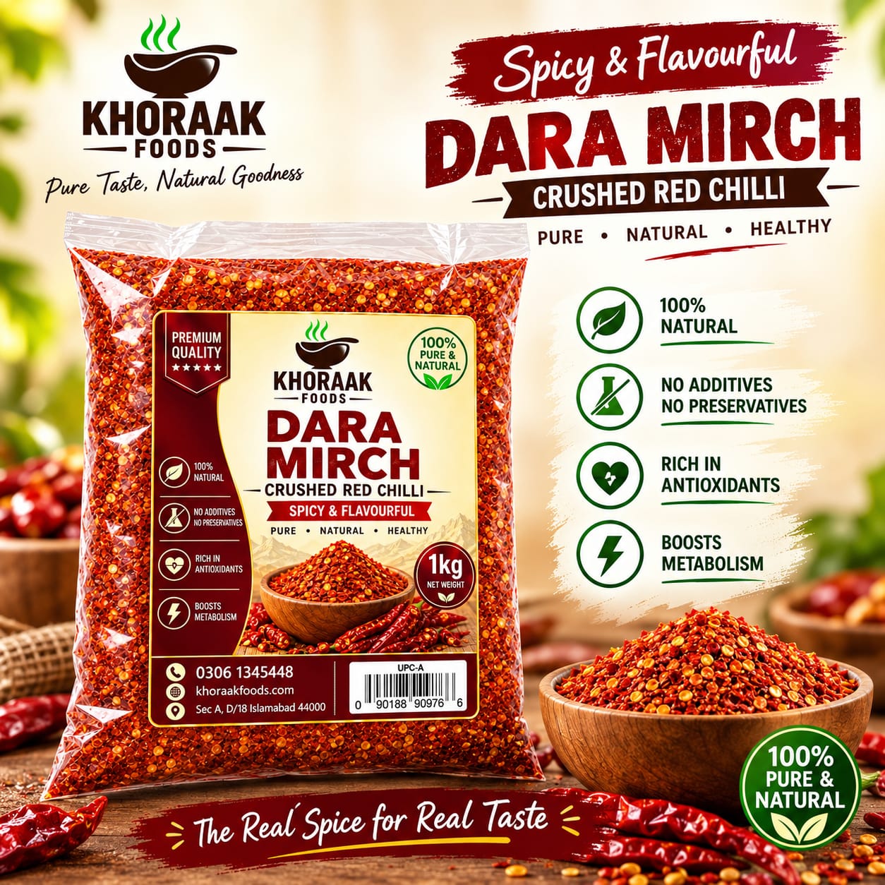 Dara Mirch 1KG – Premium Crushed Red Chilli | Kunri, Sindh Pakistan