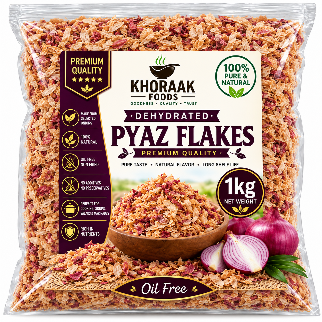 Khoraak Foods Dehydrated Onion Flakes 1kg Wholesale Pakistan